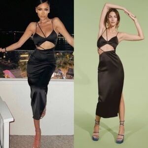 ZARA ASYMMETRIC SATIN CUTOUT MIDI DRESS SEXY BLACK BLOGGER FAV NWT SIZE MEDIUM